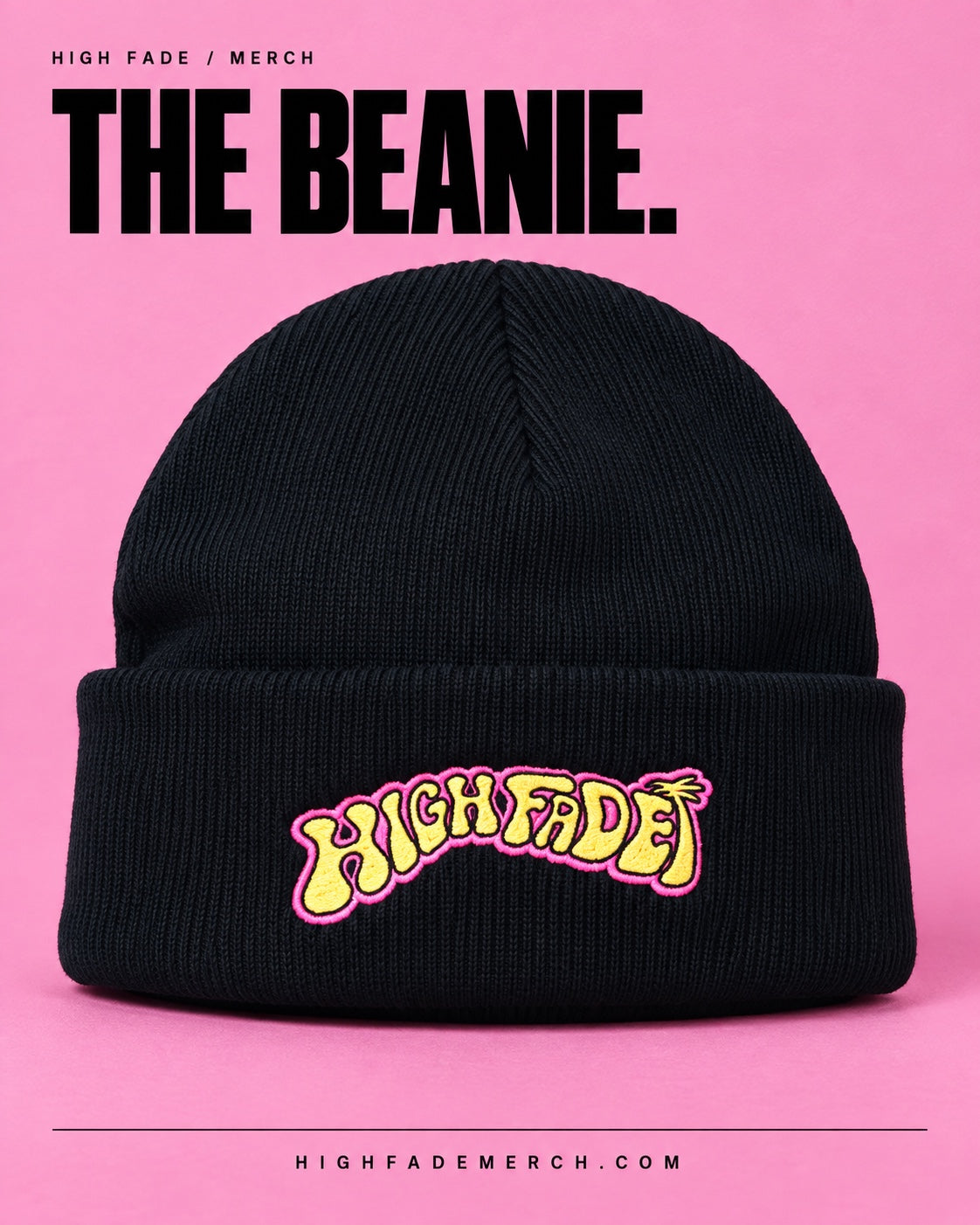 High Fade black beanie with embroidered logo